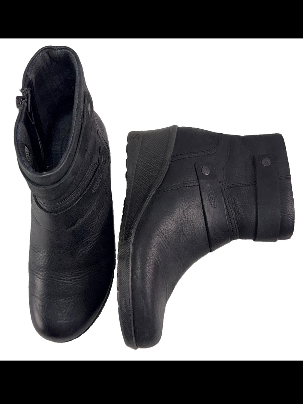KEEN Women's U8.5 EU39 Kate Wedge Ankle Boots Black Leather Side Zip EUC